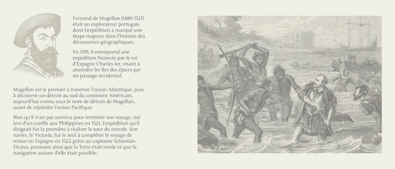 Textes et illustrations dont le style fait référence aux parchemins qu’utilisaient les grands navigateurs