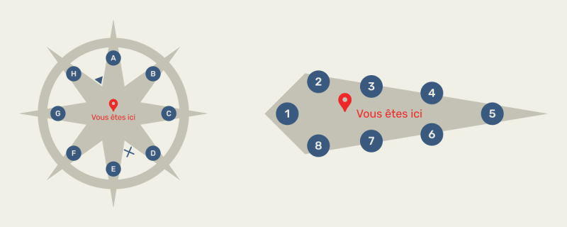 Plans du musée et d’une des salles, en forme de rose des vents