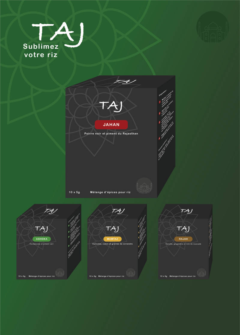 Affiche et packaging de Taj