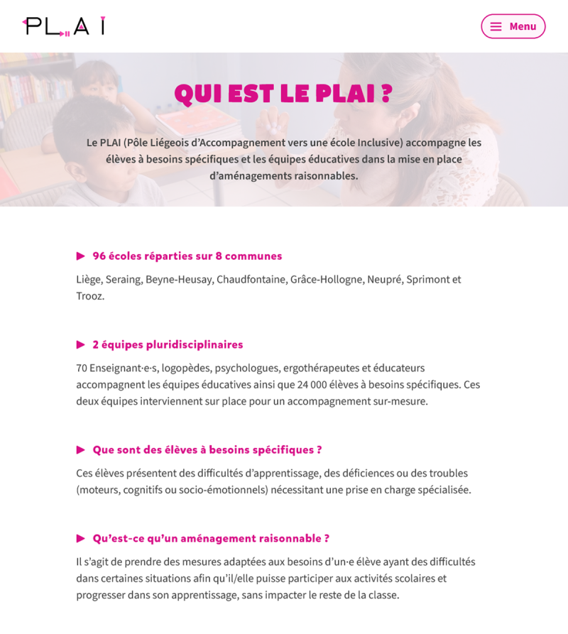 Page d’accueil du site du PLAI