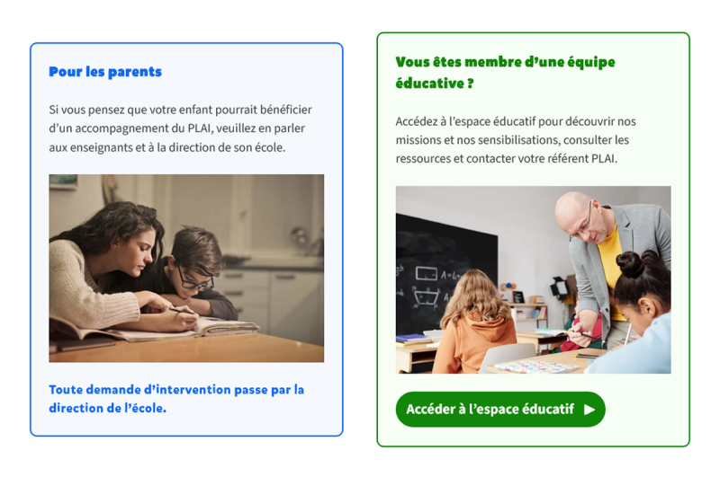 Captures d’écran de la page d’accueil du site du PLAI