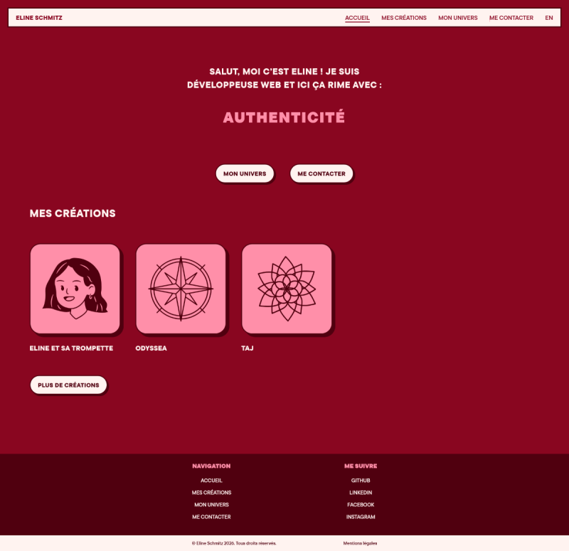 Capture d’écran de la page d’accueil du portfolio d’Eline Schmitz